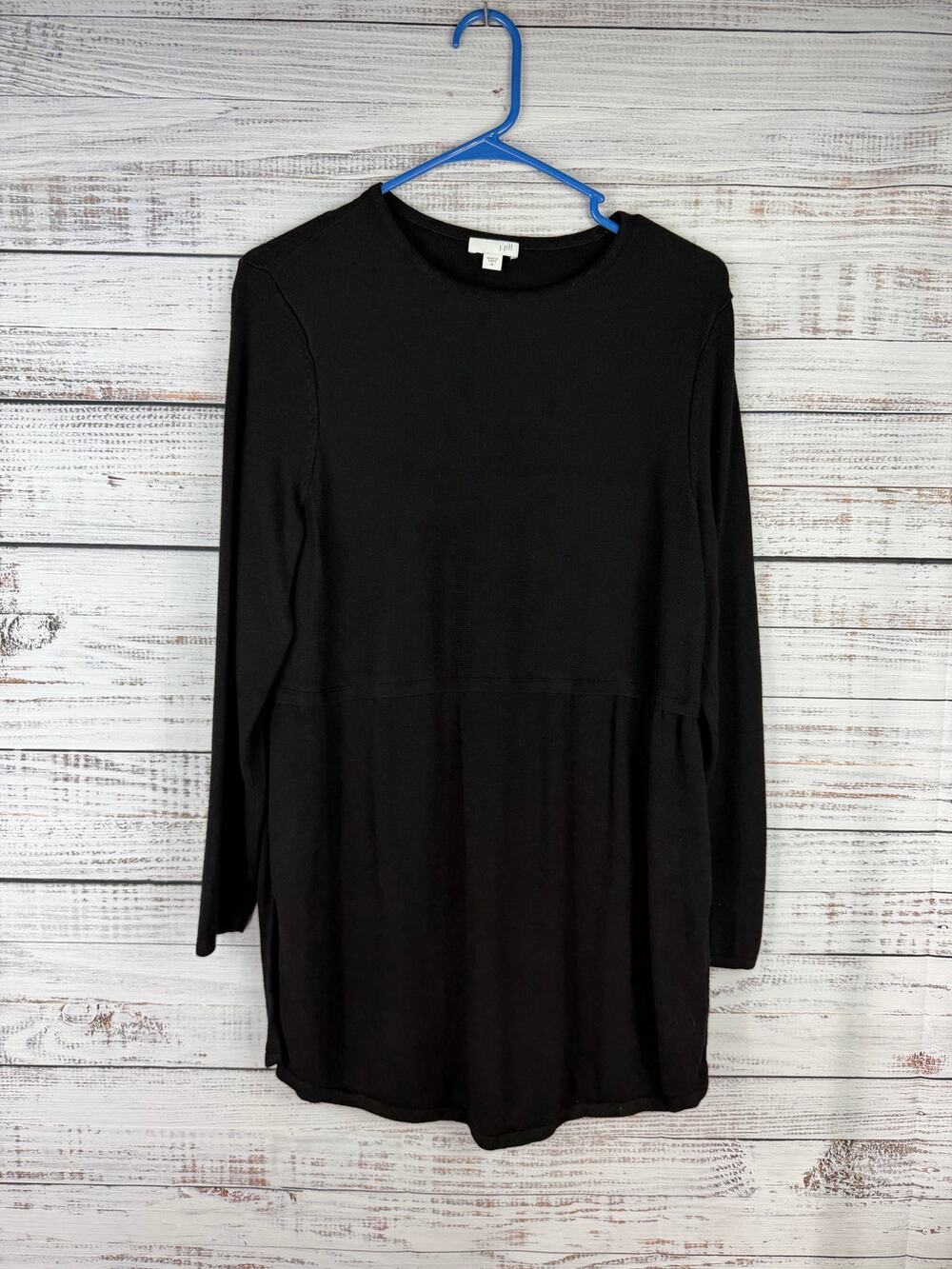 J. Jill Black Wool Viscose Crewneck Sweater Tunic Medium Classic Career Modest